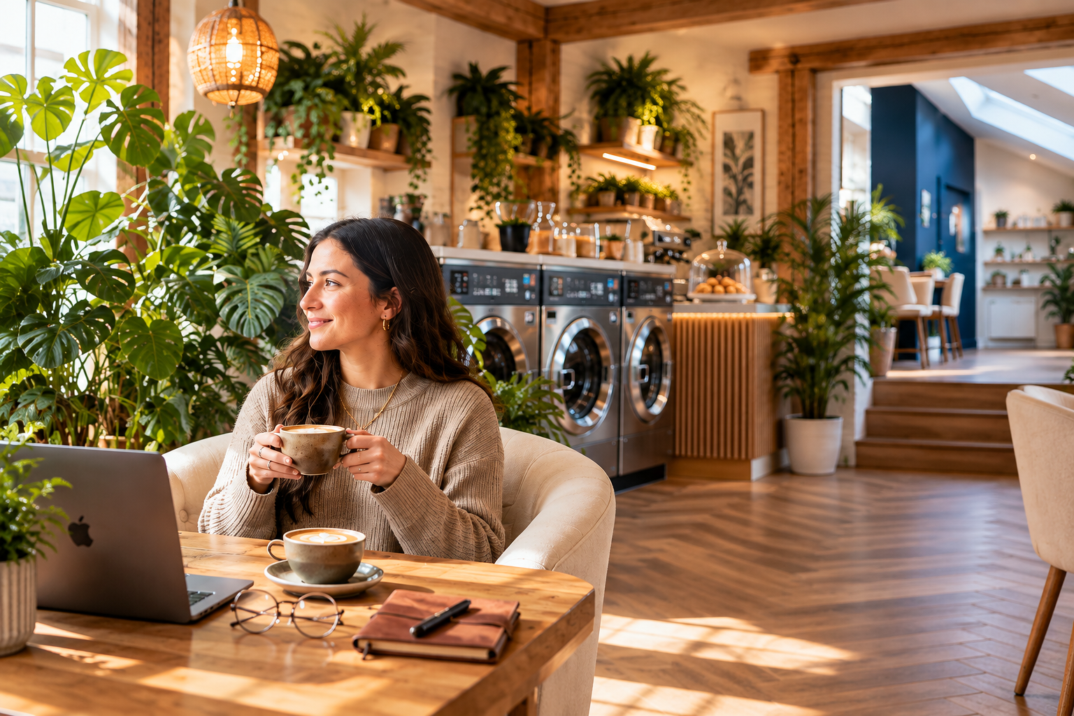 The Laundry Club concept with workspace, coffee and botanical surroundings